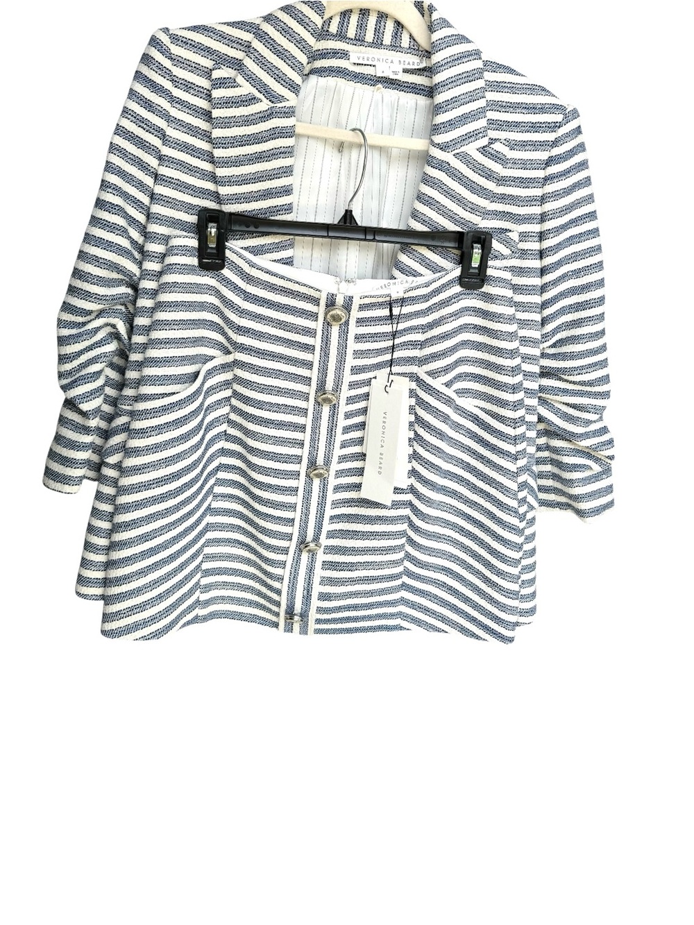 🆕 Veronica Beard Ryland Tweed Metallic Striped Skirt Suit Dickey Jacket - Picture 11 of 16